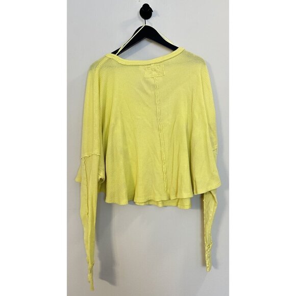 FREE PEOPLE Microphone Drop-Shoulder Cotton Thermal Top in Lemon Grass X-Small - Picture 9 of 9
